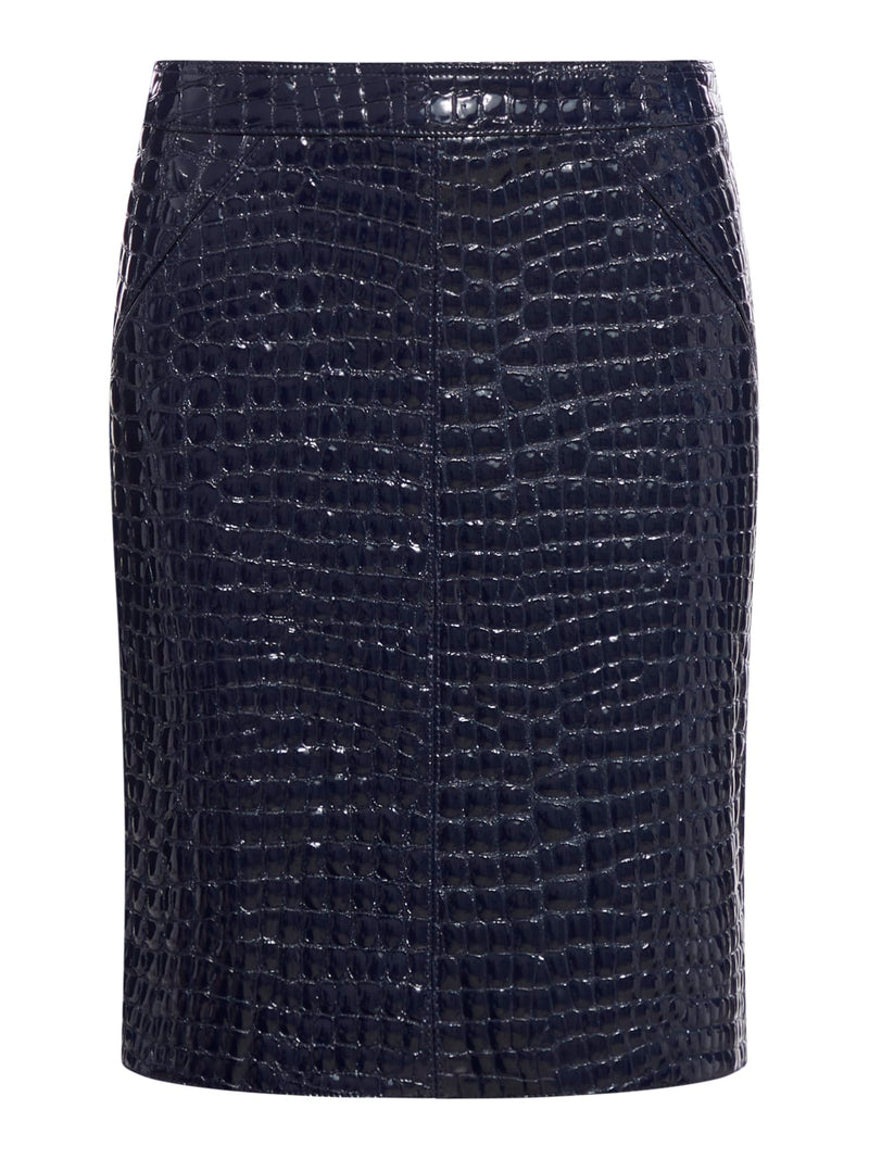 Tom Ford Glossy Croco Embossed Goat Leather Skirt - Women