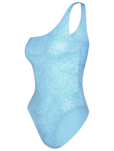 Versace Asymmetric barocco One-piece Swimsuit In Light Blue Polyester Blend - Women