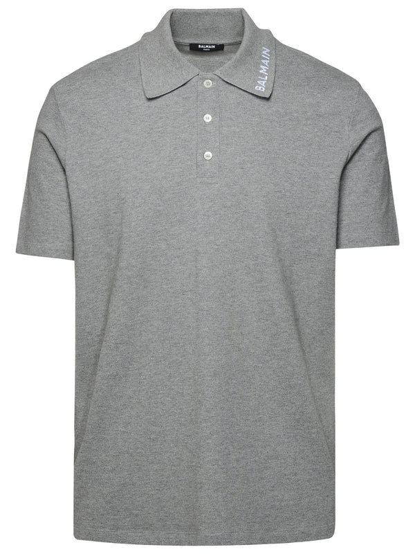 Balmain Grey Cotton Polo Shirt - Men