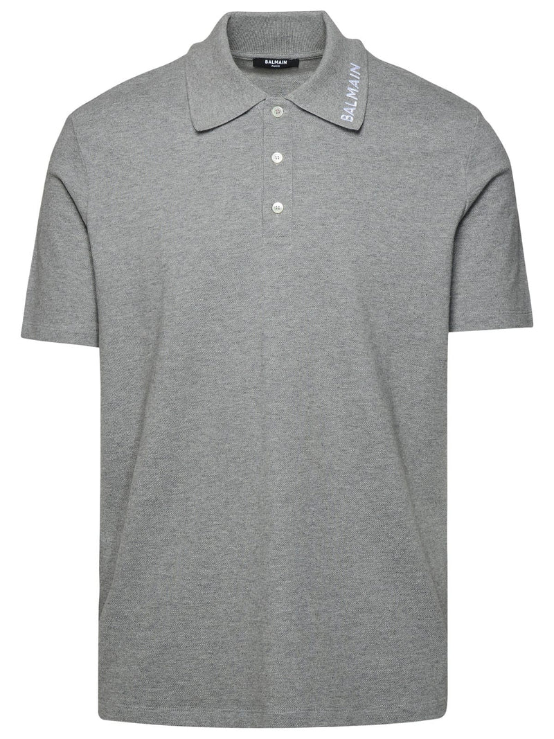 Balmain Grey Cotton Polo Shirt - Men