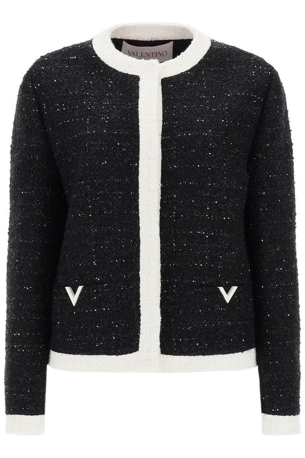 Valentino Logo Plaque Crewneck Tweed Jacket - Women