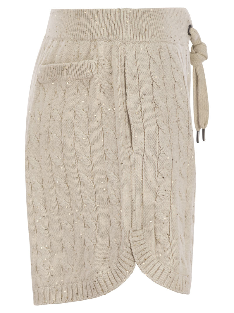 Brunello Cucinelli Cotton Knit Shorts With Sequins - Women