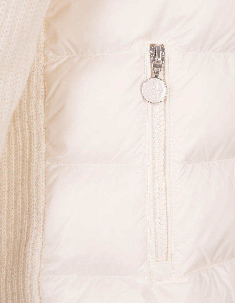 Moncler White Tricot Cardigan With Zip And Hood - Women