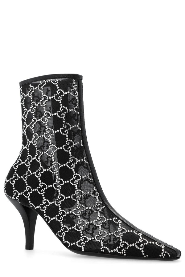Gucci Gg Crystals-embellished Pointed-toe Ankle Boots - Women