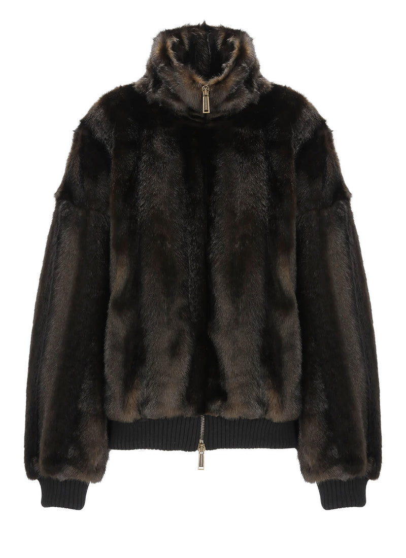 Dsquared2 Faux Fur D2 Brown Bomber Jacket - Women