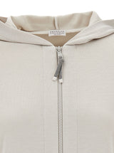 Brunello Cucinelli Beige Hoodie With Zip Closure In Cotton And Silk Woman - Women