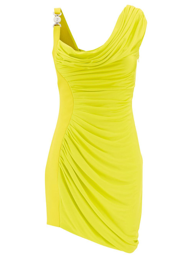 Versace Yellow Draped Mini Dress With Medusa 95 Detail In Viscose Woman - Women - Piano Luigi