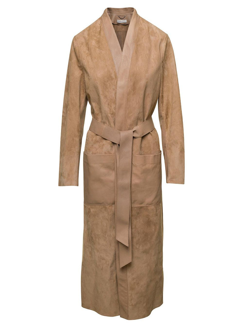 Golden Goose Brown Belted Trench Coat In Suede Woman - Women - Piano Luigi