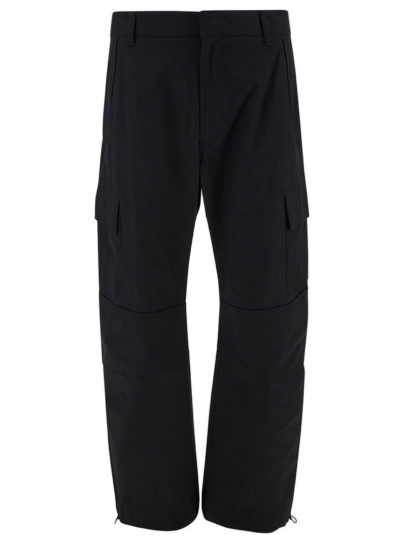 Givenchy Black Arched Cargo Pants With Logo Embroidery In Cotton Man - Men