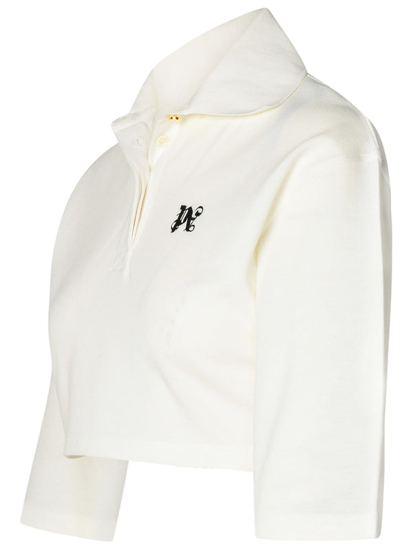 Palm Angels Crop Polo Shirt In White Cotton - Women