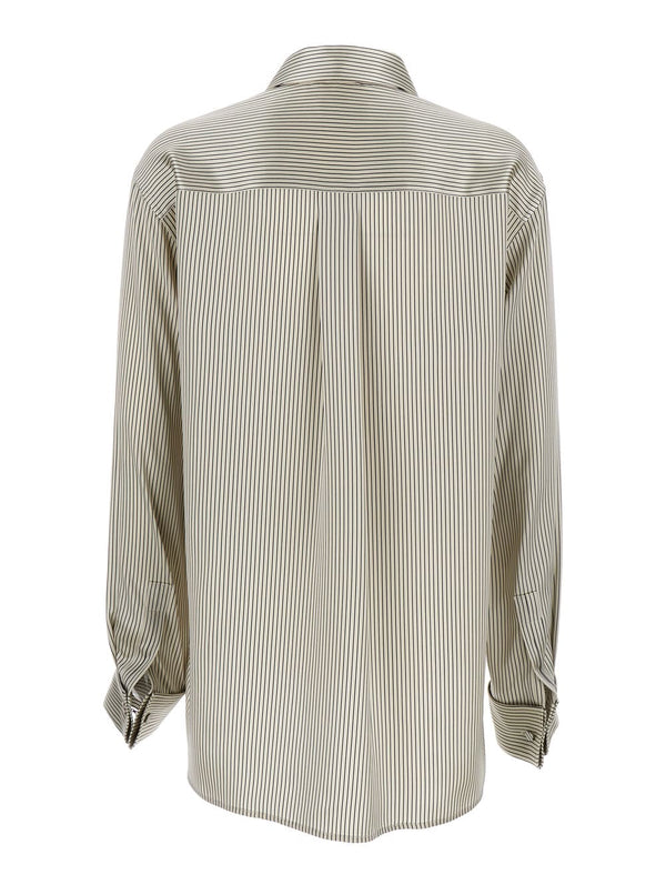 Saint Laurent Grey Boyfriend Striped Shirt In Silk Woman - Women