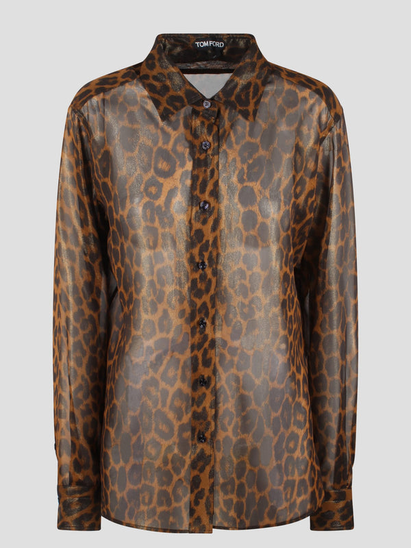 Tom Ford Laminated Leopard Printed Georgette Shirt - Women
