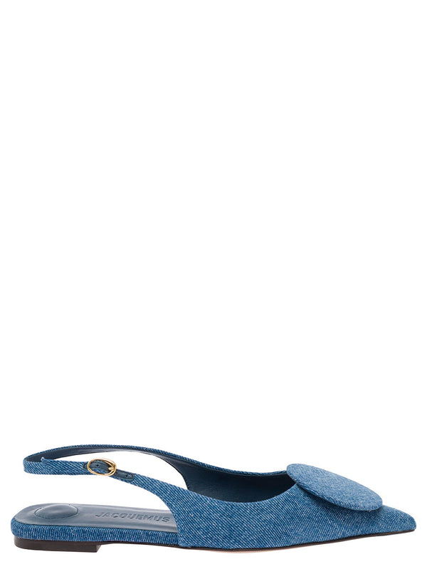 Jacquemus les Slingback Duele Plates Blue Flat Sandals With Geometric Shapes In Denim Woman - Women