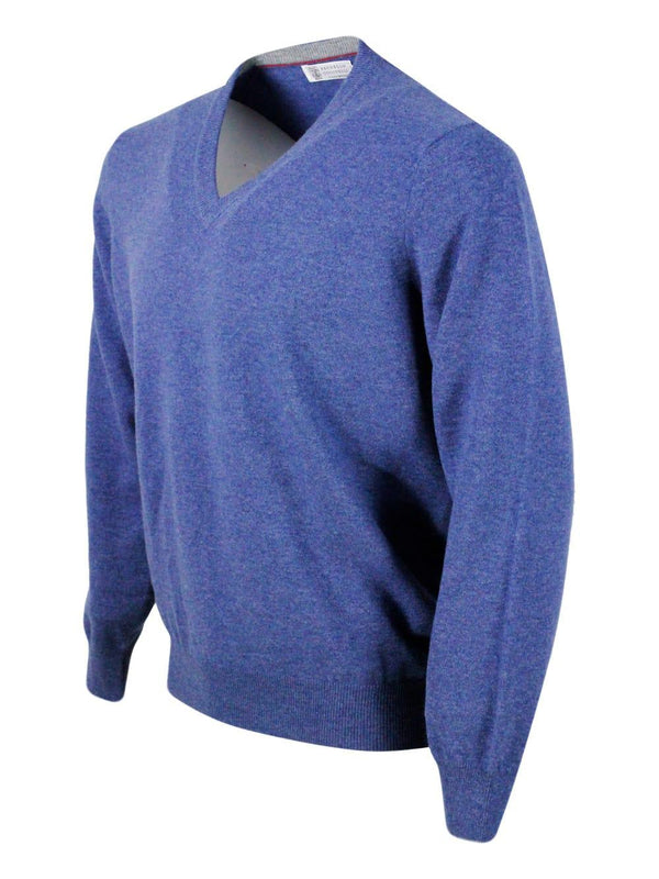 Brunello Cucinelli 100% Cashmere V-neck Sweater With Contrasting Profile - Men - Piano Luigi