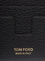 Tom Ford Black T Line Card-holder With Gold-colored Embossed Logo In Grainy Leather Man - Men - Piano Luigi