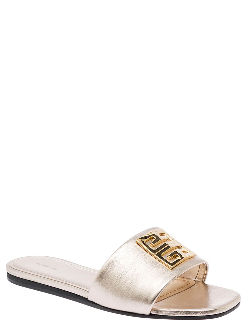 Givenchy Silver Flat Sandals With 4g Detail In Metallic Leather Woman - Women