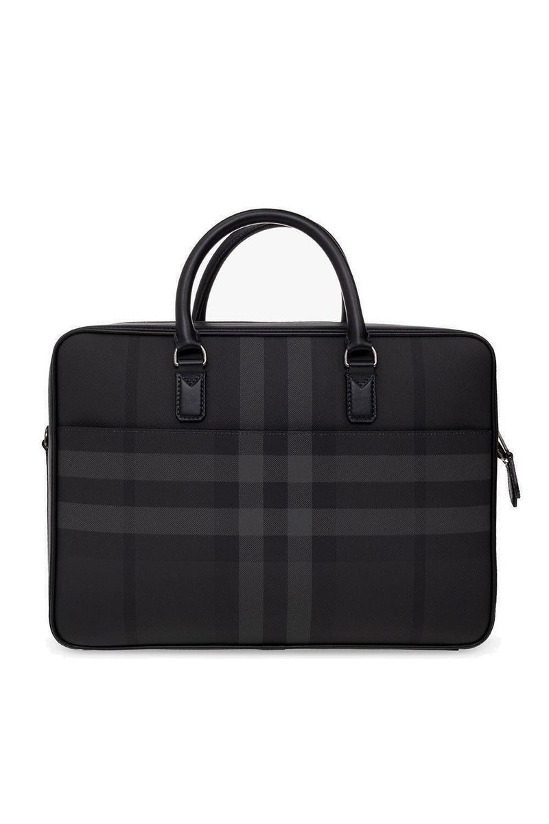 Burberry Check Pattern Logo Plaque Briefcase - Men