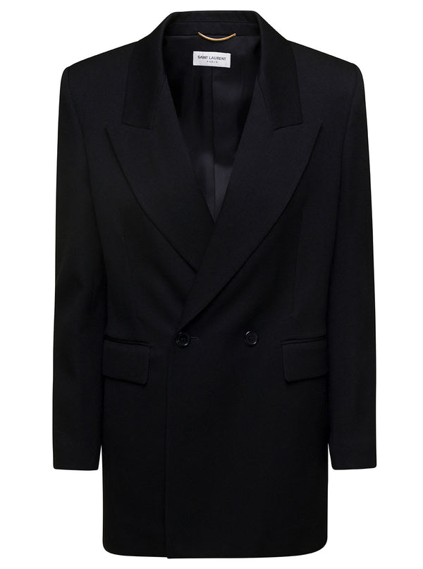 Saint Laurent Black Double-breasted Blazer In Wool Woman - Women