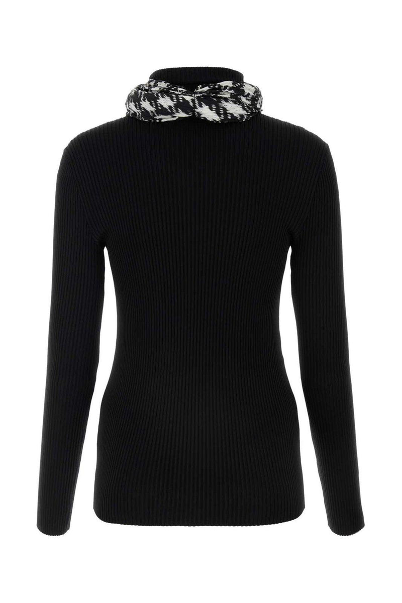 Burberry Scarf-detailed High-neck Ribbed Jumper - Women