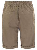 Brunello Cucinelli Bermuda Shorts In Garment-dyed Cotton Gabardine With Drawstring And Double Darts - Men