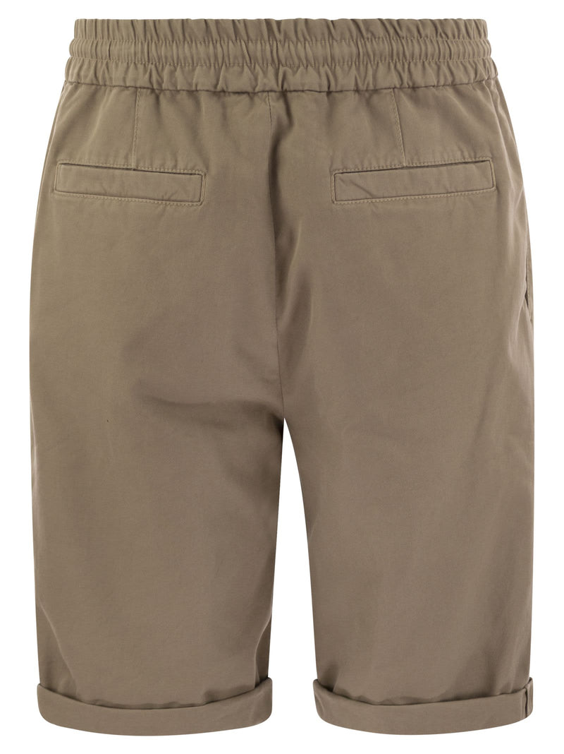 Brunello Cucinelli Bermuda Shorts In Garment-dyed Cotton Gabardine With Drawstring And Double Darts - Men