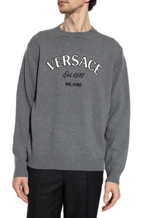 Versace Logo-embroidered Crewneck Jumper - Men