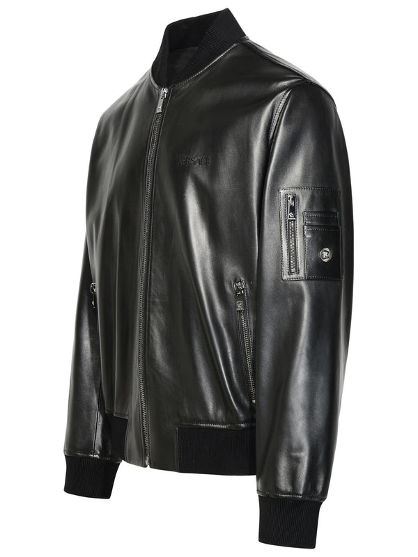 Versace Black Leather Bomber Jacket - Men