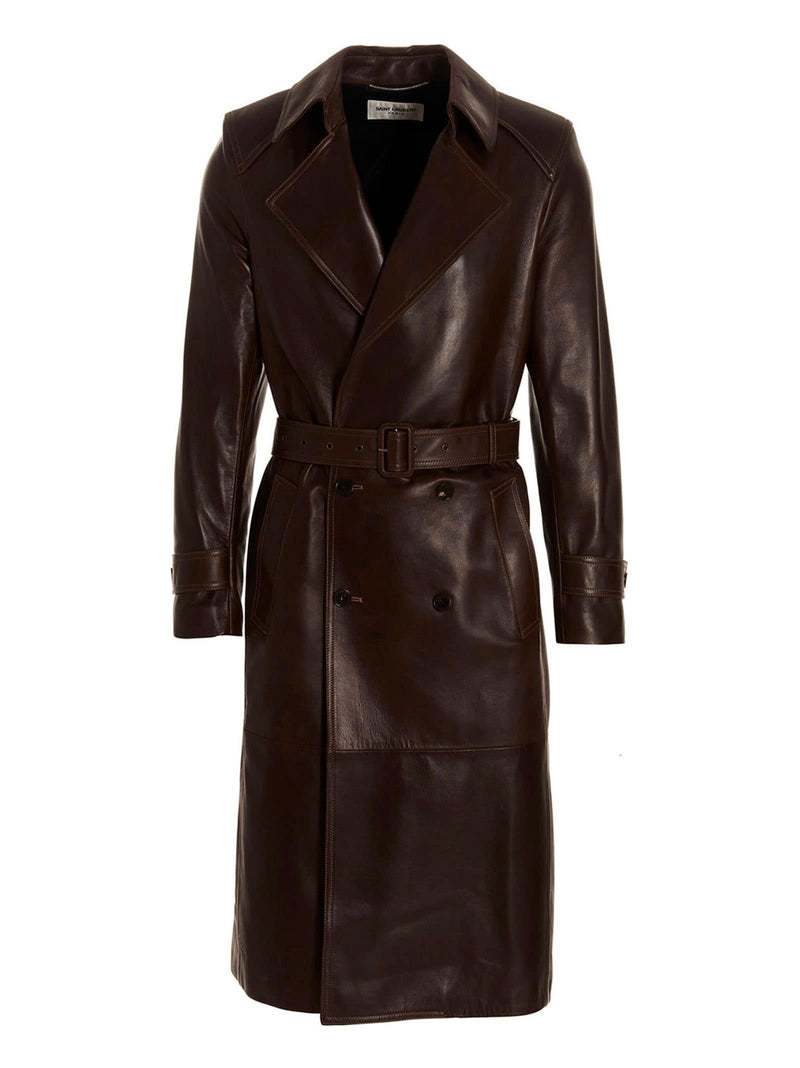 Saint Laurent Double-breasted Leather Trench Coat - Men - Piano Luigi