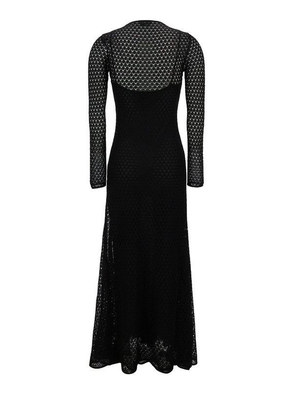 Tom Ford Black Crochet Weave Long Dress In Viscose Woman - Women