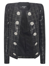 Balmain Open Front Crystal Embellished Tweed Cardigan - Women