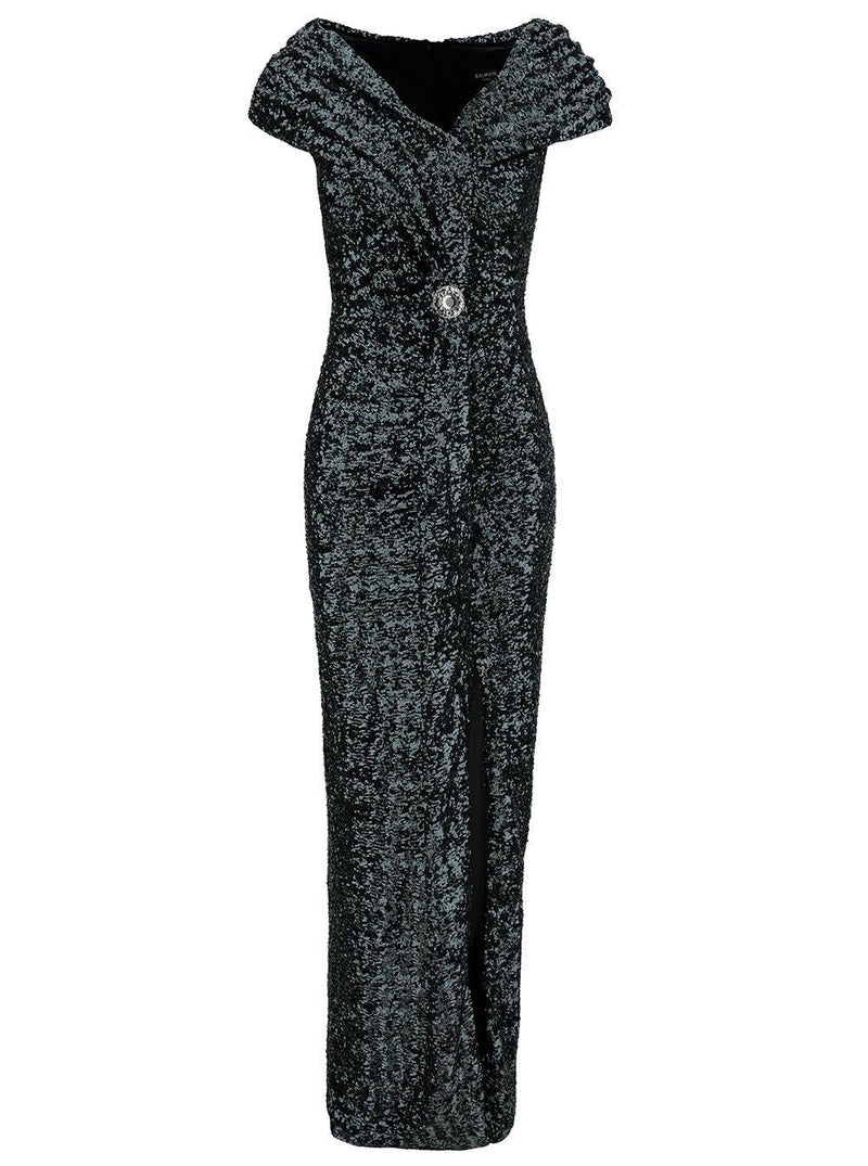 Balmain Long Draped Off-shoulders Sequin Dress In Polyester Woman - Women - Piano Luigi