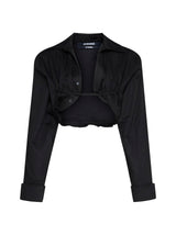 le Chemise Machou Black Gathered Cropped Shirt In Cotton And Linen Woman Jacquemus - Women