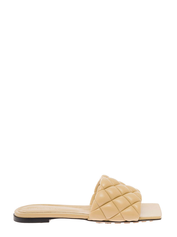 Beige Quilted Leather Slide Sandals Bottega Veneta Woman - Women