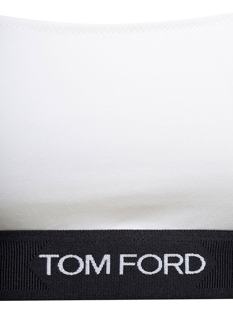 Tom Ford White And Black Bralette With Contrasting Logo Print In Stretch Modal Woman - Women