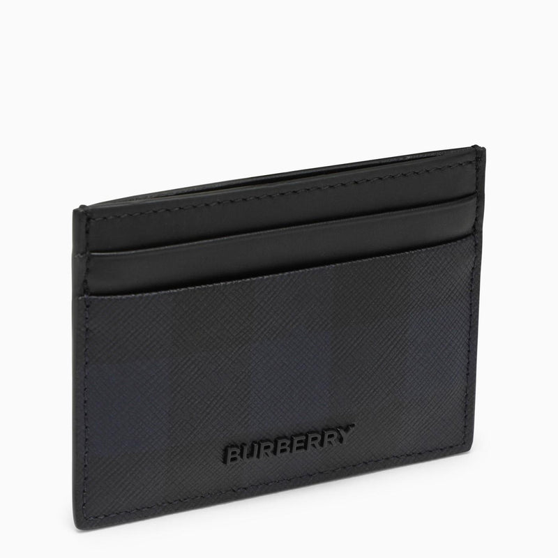 Burberry Navy Blue Card Holder With Check Motif - Men