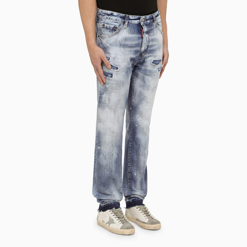 Dsquared2 Navy Blue Washed Jeans With Denim Wear - Men