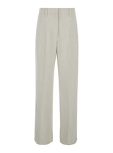 Brunello Cucinelli White Monili Embellished Trousers In Linen Blend Woman - Women