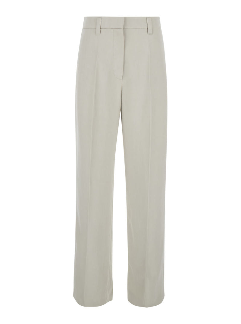 Brunello Cucinelli White Monili Embellished Trousers In Linen Blend Woman - Women