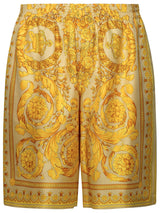 Versace barocco Gold Silk Bermuda Shorts - Men