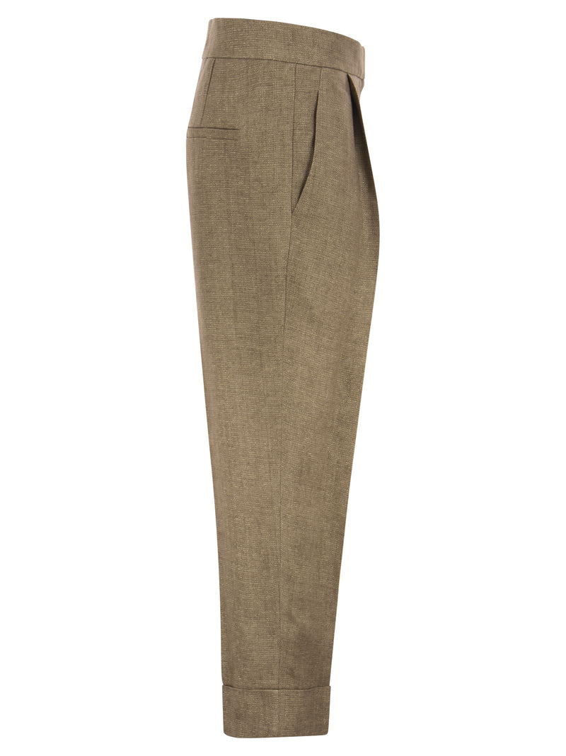 Brunello Cucinelli Relaxed Sartorial Trousers In Sparkling Washed Linen Twill - Women