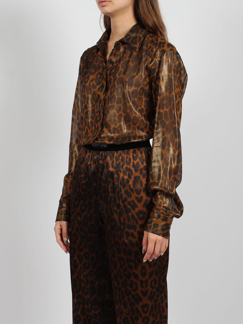 Tom Ford Laminated Leopard Printed Georgette Shirt - Women