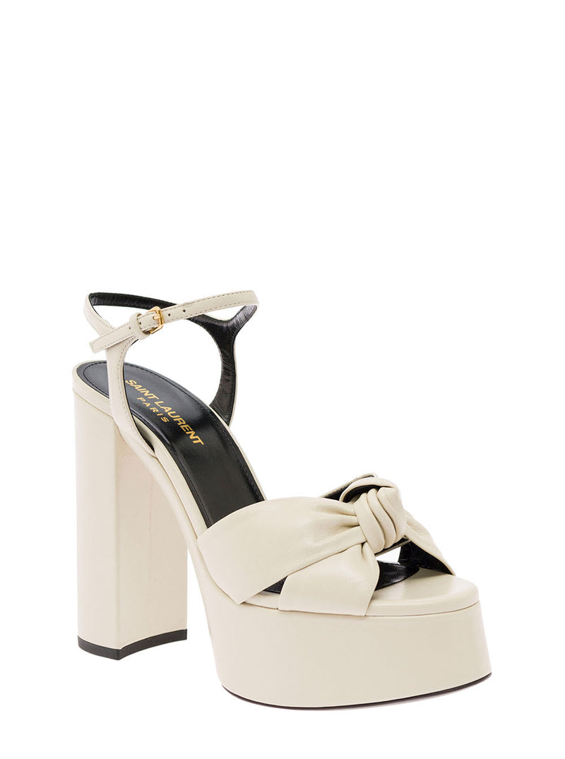 Saint Laurent Bianca White Platform Sandals In Smooth Leather Woman - Women