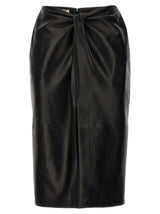 Saint Laurent Ruched Detail Leather Skirt - Women