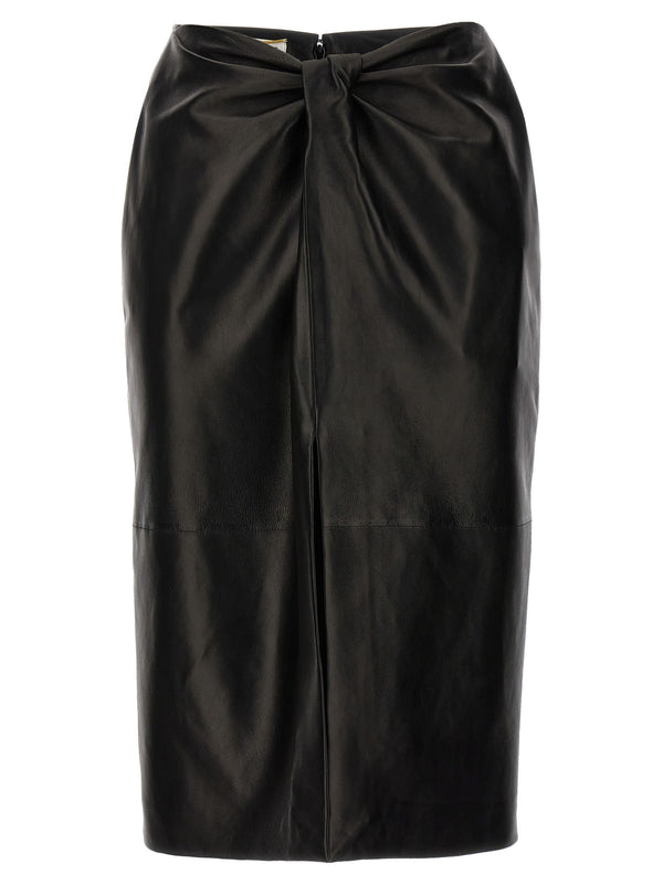 Saint Laurent Ruched Detail Leather Skirt - Women