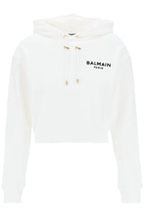 Balmain Cropped Hoodie With Flocked Logo - Women