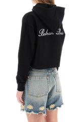 Balmain Cropped Hoodie With Logo Embroidery - Women