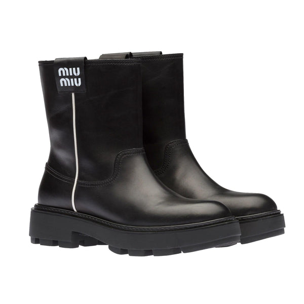 Miu Miu Leather Logo Boots - Women