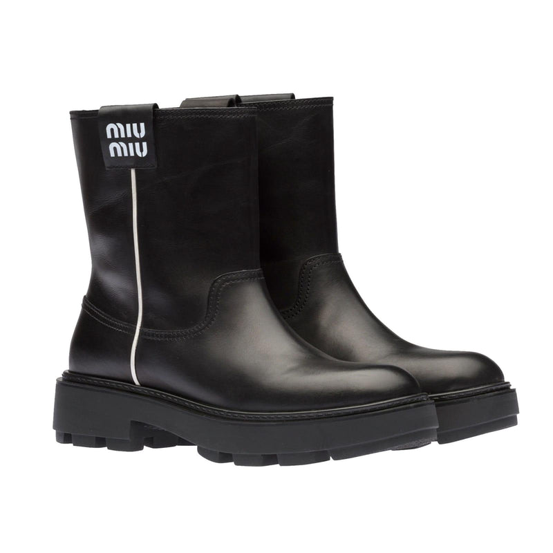 Miu Miu Leather Logo Boots - Women - Piano Luigi