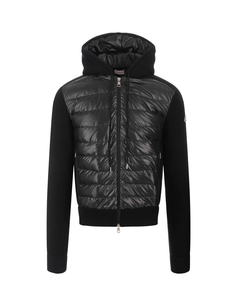 Moncler Padded Tricot Cardigan With Hood In Black - Men