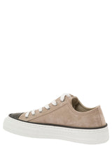 Brunello Cucinelli Beige Low Top Sneakers With Monile Embellishment In Suede Woman - Women